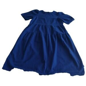 Maxi Dress Women’s XL Blue Short Sleeve Pockets Summer Casual Flowy Cotton Dress